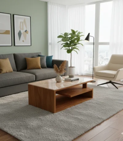 G Design HDF Mahogany Marble Top Teapoy