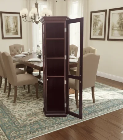 4 Tier Mahogany Glass Door Corner Stand