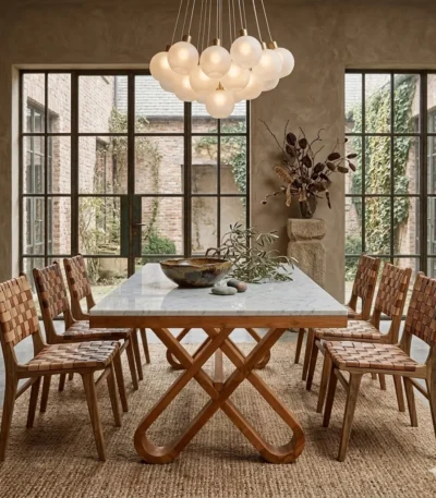 Butterfly Teak Dining Table with Marble 6x3