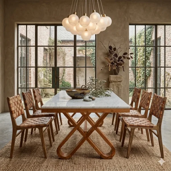 Butterfly Teak Dining Table with Marble 6x3