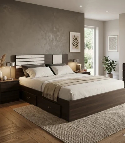 GeoLine Particle Board Cot 6ft King Size with 2 Storage Boxes