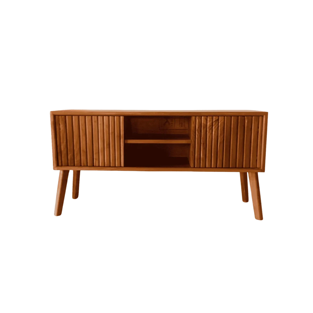 Slatted Center Open Teak TV Stand