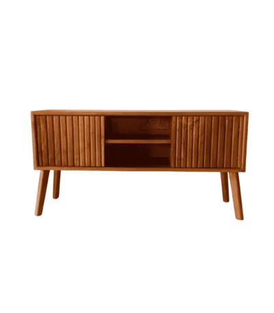 Slatted Center Open Teak TV Stand