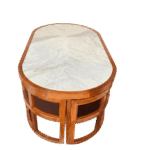 Tuck Under Space Saving Oval Acacia 6x3.5 Dining Table Set with 6 Cushion Chairs