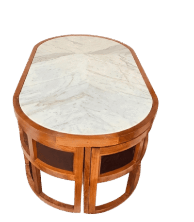 Tuck Under Space Saving Oval Acacia 6x3.5 Dining Table Set with 6 Cushion Chairs