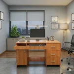 Console Particle Board Computer Table with Keyboard Tray
