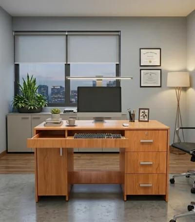 Console Particle Board Computer Table with Keyboard Tray