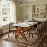 Star Teak Dining Table with Marble