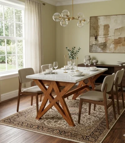 Star Teak Dining Table with Marble