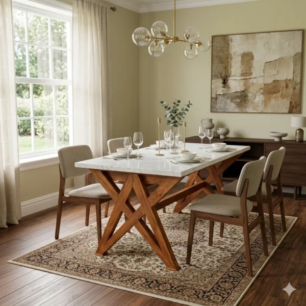 Star Teak Dining Table with Marble